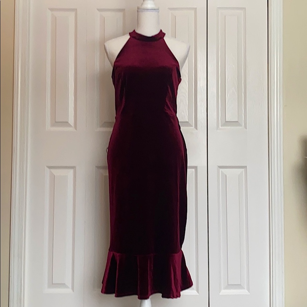Velvet Ruffle Midi Dress